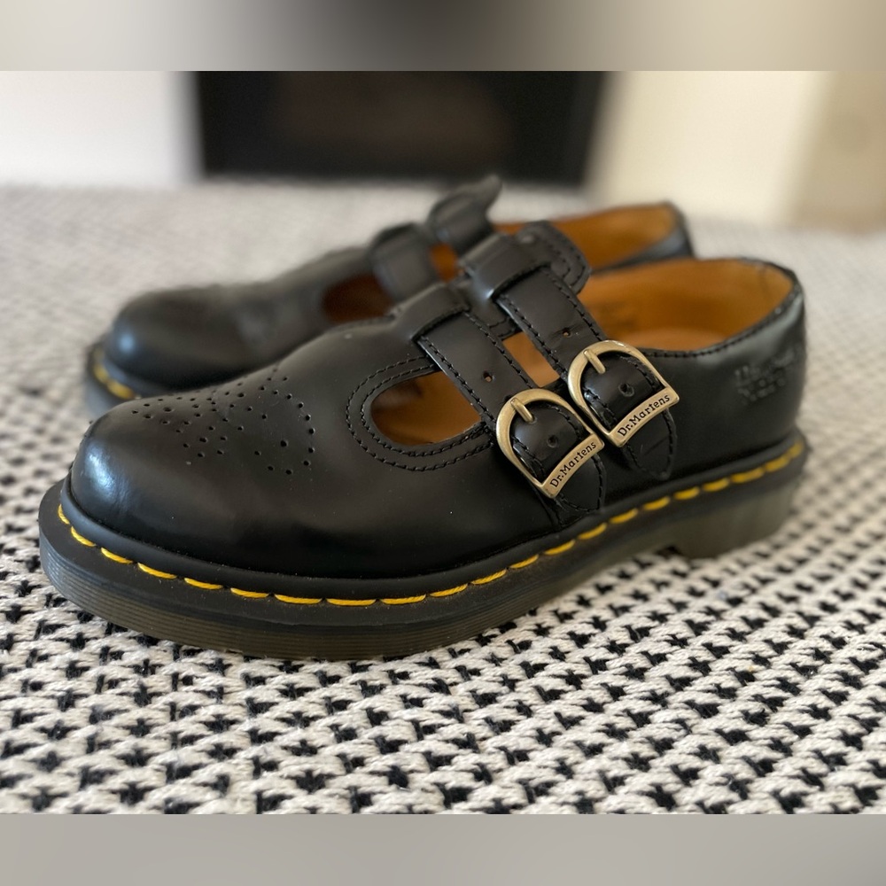 Dr Martens 8065 Mary Janes Size 7 Black Smooth Leather Double Buckle Lug Sole - Picture 3 of 12